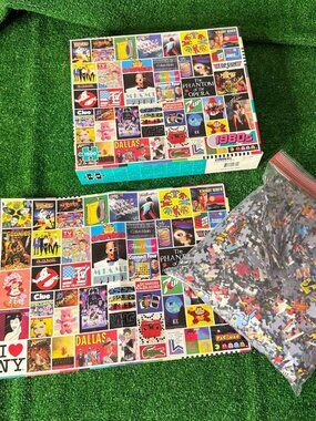 1500 Piece Jigsaw Puzzle 1980s Pop Culture Collage Re-Marks Complete w Poster